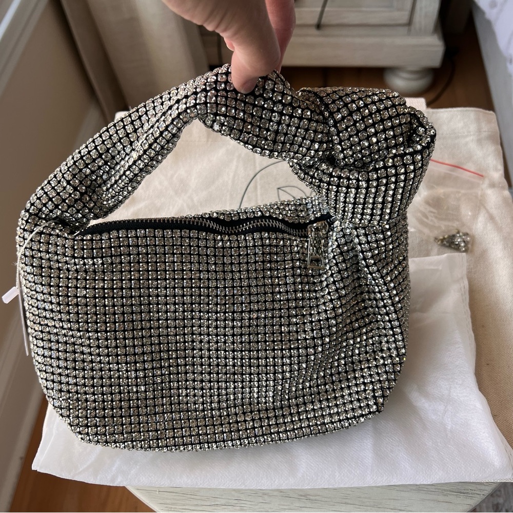 NWT Melie Bianco Reena Reena Crystal Top Knot Handle Bag silver black Jodie